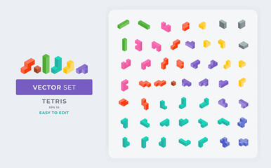 Fototapete - Isometric kit vector set of colorful tetris elements