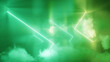 Grünes Neon Licht mit Rauch als abstrakter Hintergrund