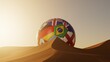 Fußball mit Länderflaggen in Wüste von Katar zur WM