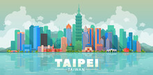 Taipei ( Taiwan ) Skyline With Panorama In Sky Background. Vector Illustration. Business Travel And Tourism Concept With Modern Buildings. Image For Presentation, Banner, Web Site.