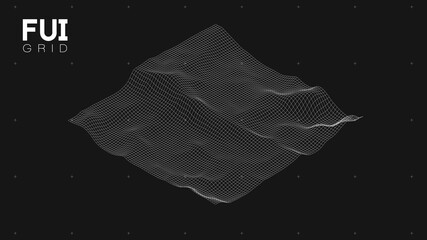 FUI GUI 3D Vector Landscape Scan Grid. Abstract futuristic background. Sci-Fi Hi-Tech design