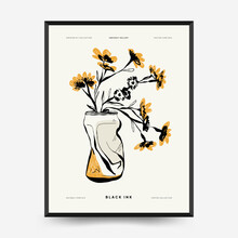 Abstract Contemporary Mid Century Modern Ink Boho Poster Template