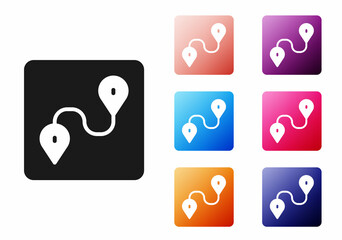 Sticker - Black Route location icon isolated on white background. Map pointer sign. Concept of path or road. GPS navigator. Set icons colorful. Vector