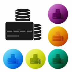 Sticker - Black Credit card icon isolated on white background. Online payment. Cash withdrawal. Financial operations. Shopping sign. Set icons in color circle buttons. Vector