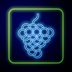 Poster - Glowing neon Grape fruit icon isolated on blue background. Vector