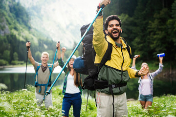 Group of happy friends enjoying outdoor activity together