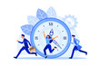 work time management concept, quick response, people rush to do everything on work matters, time is running out vector. flat design modern illustration
