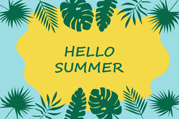 Wall Mural - Hello Summer botanical banner. Bright multicolored illustration. Vector illustration.