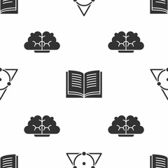 Poster - Set Triangle math, Open book and Human brain on seamless pattern. Vector