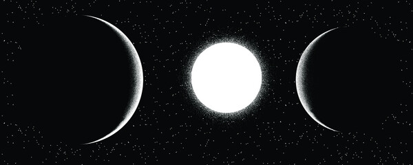 Wall Mural - Star and planet in space. Futuristic landscape, with noise texture . Night landscape with starry sky .Vector illustration