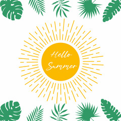 Wall Mural - Hello Summer botanical banner. Bright multicolored illustration. Vector illustration.