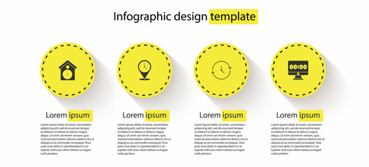 Sticker - Set Retro wall watch, Location with clock, Clock and monitor. Business infographic template. Vector