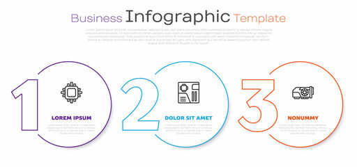 Poster - Set line Processor with CPU, Motherboard digital chip and Video graphic card. Business infographic template. Vector