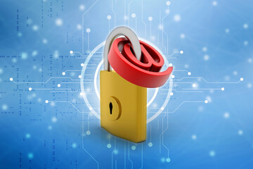 Wall Mural - 3d rendering E-mail symbol with lock. Internet security concept