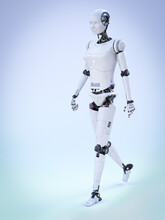 3D Rendering Of A Female Android Walking.