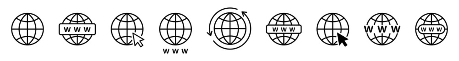 Internet globe vector icon set. Website, www icon sign.