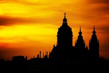 Breathtaking Silhouette View Of The Basilica Of Saint Nicholas In Amsterdam, The Netherlandsy