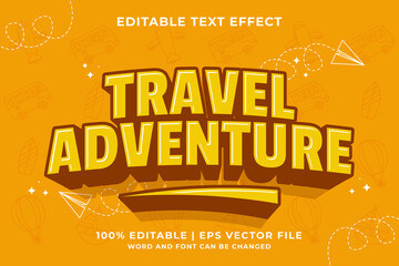 Editable text effect Travel Adventure 3d cartoon template style premium vector