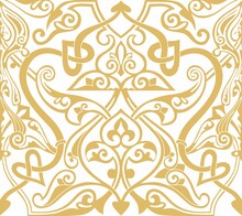 Vector Golden Seamless Oriental National Ornament, Background. Endless Ethnic Floral Pattern Of Arab Peoples. Persian Painting