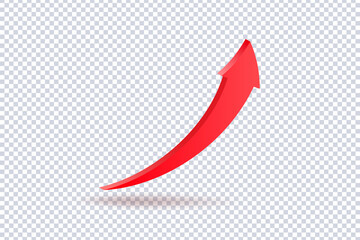 Growing Red Arrow up. Concept of sales symbol icon with realistic 3d arrow moving up. Growth chart sign. Flexible arrow indication statistic. Trade infographic. Profit arow Vector illustration