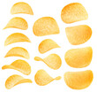  set of potato chips isolated on white. texture. the entire image in sharpness.
