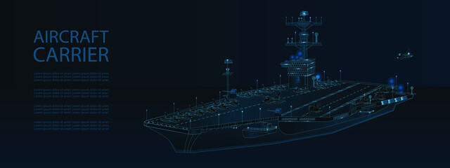 vector of an aircraft carrier over a dark blue background
