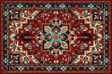 Persian Carpet Original Design, Tribal Vector Texture. Traditional Persian Style Carpet Old Persian Red Carpet With Pattern Illustrated Persian Carpet Original Design, Tribal Texture.