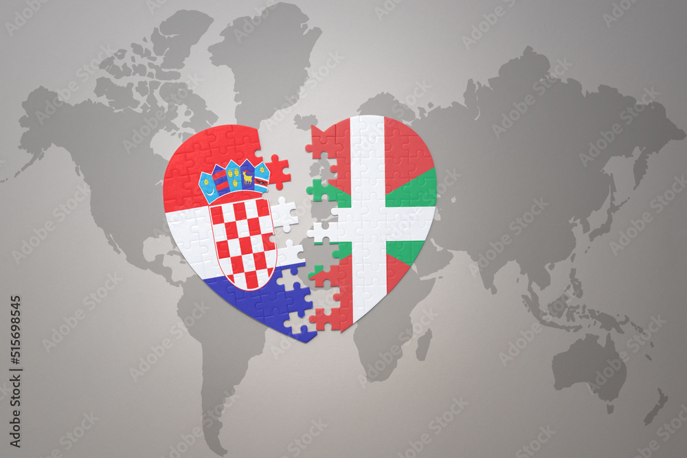 puzzle heart with the national flag of croatia and basque country on a ...