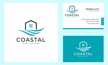 Coastal Real Estate Logo With Business Card Design Template	