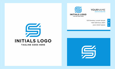 letter S black geometric line square logo with business card design template