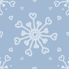 Wall Mural - Snowfkake vector seamless pattern in dusty blue and white colours