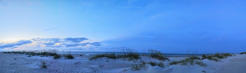 Beach Ocean Coast Morning Blue Panorama