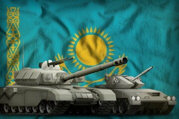 Wall Mural - Kazakhstan tank forces concept. tanks on flag background. 3d Illustration