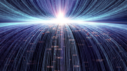 Poster - Technology background big data/Technological background data transmission channel. Motion of digital data flow. Transferring of big data. Transfer and storage of data sets. 
