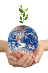 Wall Mural - Girl's hand with plate Earth.Elements of this image furnished by NASA