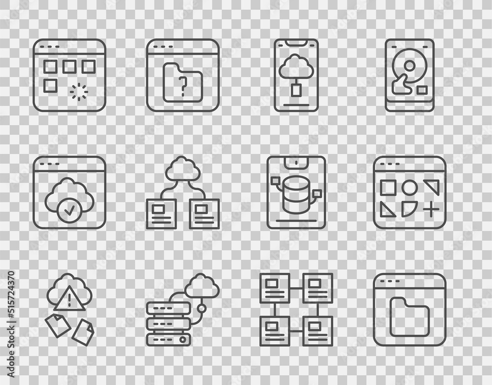 Set line Cloud hacking, Browser files, technology data transfer ...