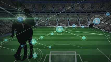 Poster - Animation of connections over male soccer player silhouette at stadium