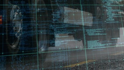 Poster - Animation of data processing on digital screen over off road car