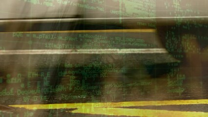 Poster - Animation of data processing on digital screen over off road car