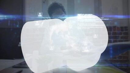 Poster - Animation of digital screen with white shape over african amerian businessman in face masks