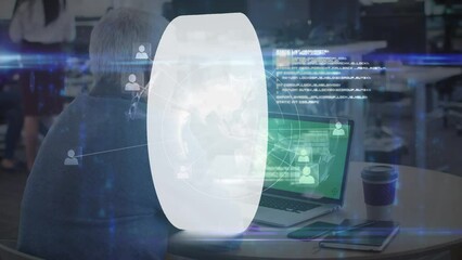 Poster - Animation of digital screen with white shape over senior caucasian man in face mask