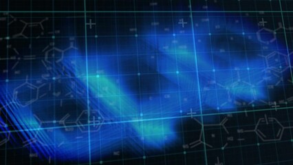 Poster - Animation of chemical formulas and blue lines in black digital space