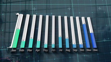 Poster - Animation of financial graphs over digital screen and timelapse with walking people