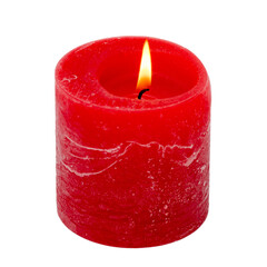 Red candle with a flame. Isolated on a white background