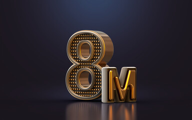 Wall Mural - gold luxury Thank you for 8 millions followers online social banner happy celebration 3d render