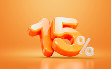 Orange Realistic Glossy 15 Percentage Number Symbol 3d Render Concept Seasonal Shopping Discount