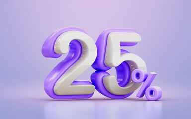 Wall Mural - white and purple cartoon look 25 percentage promotional discount number symbol 3d render concept 