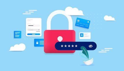 Poster - Security padlock - Pad lock symbol with password protection and digital elements. Vector illustration