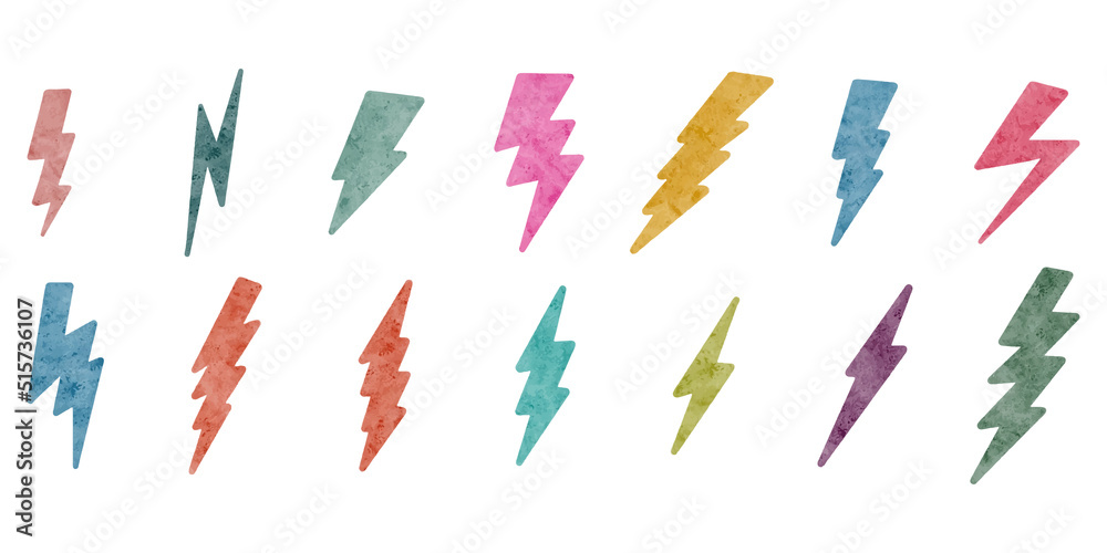 Watercolor hand drawn electric lightning bolt symbol. thunder symbol ...