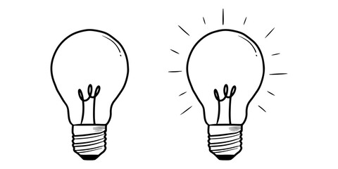 Wall Mural - Hand drawn Vector light bulb icon with concept of idea isolated on white background.